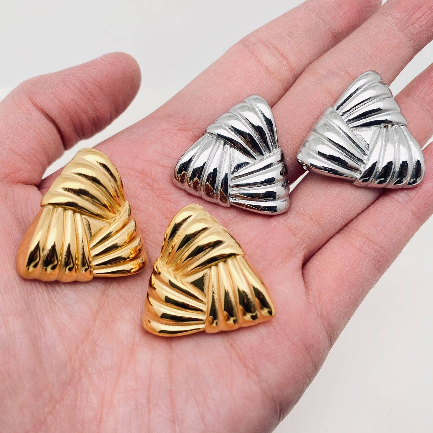 Striped Triangle 18K Gold Plated Post Earrings