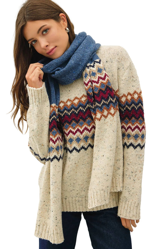 Denim Fair Isle Mid-Block Sweater