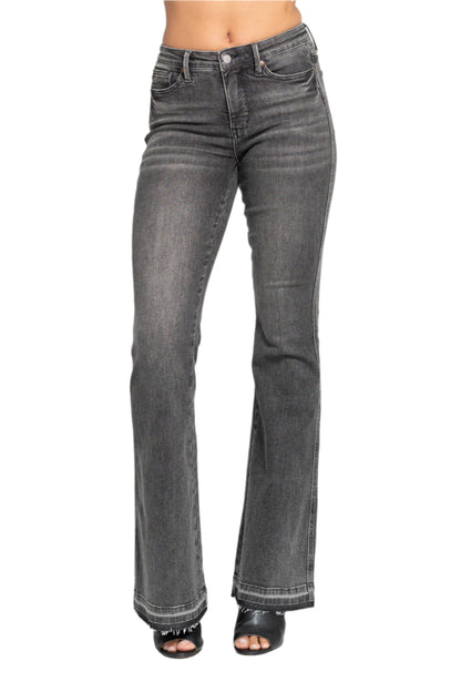 Gray flared jeans on a white background