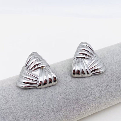 Striped Triangle 18K Gold Plated Post Earrings