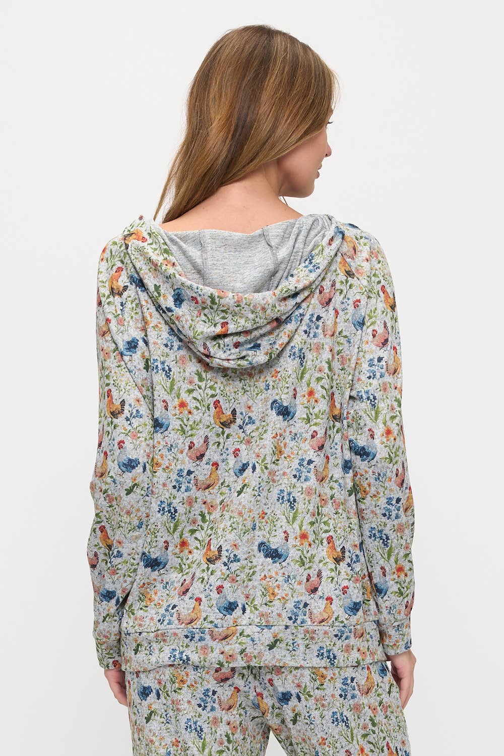 FLORAL CHICKEN PRINT TUNIC HOODIE