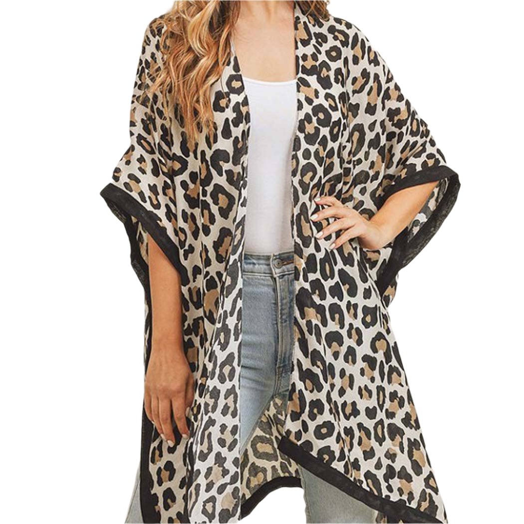 Beige Leopard Print Kimono