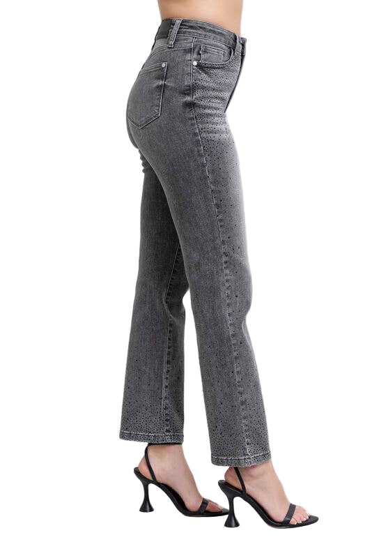 Gray Rhinestone Straight Jean