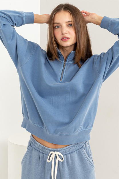 Playful Causal Cotton Pullover - Gray Blue