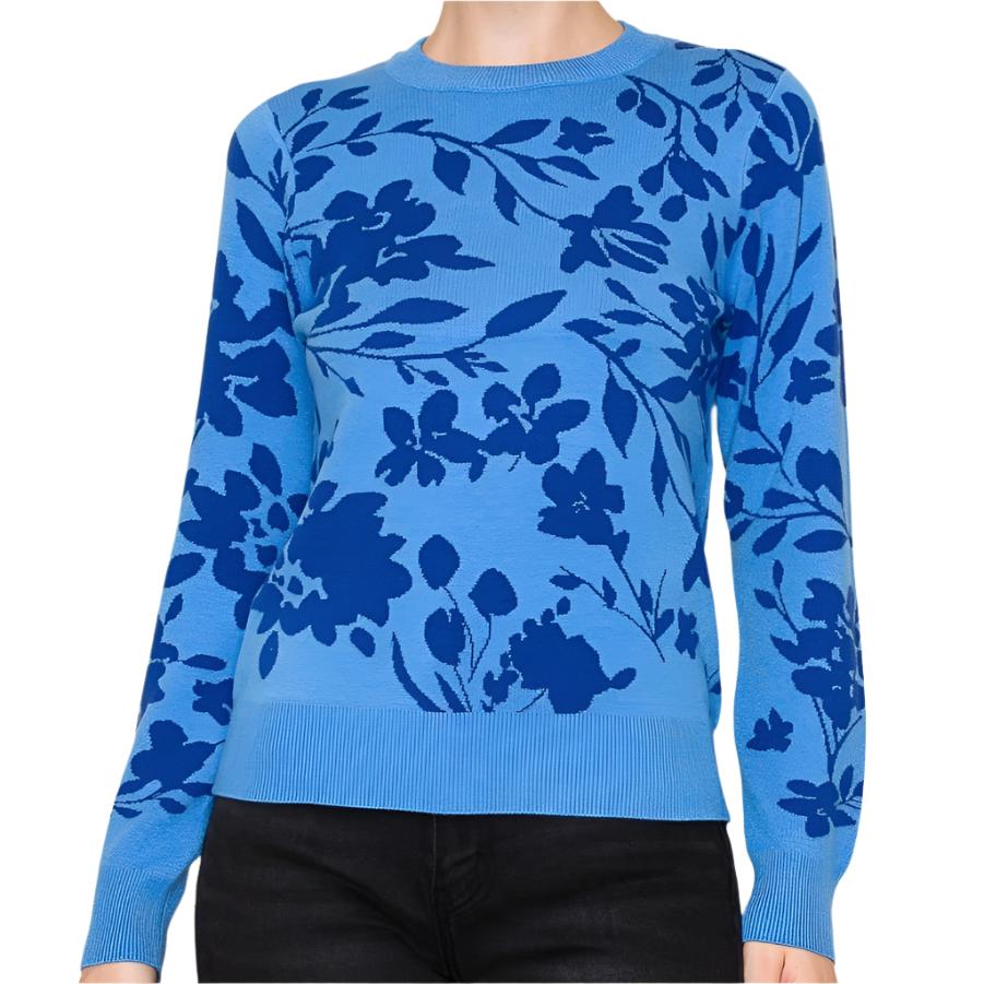 Blue Floral Jacquard Sweater