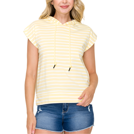 Yellow Striped Pullover Hoodie Top