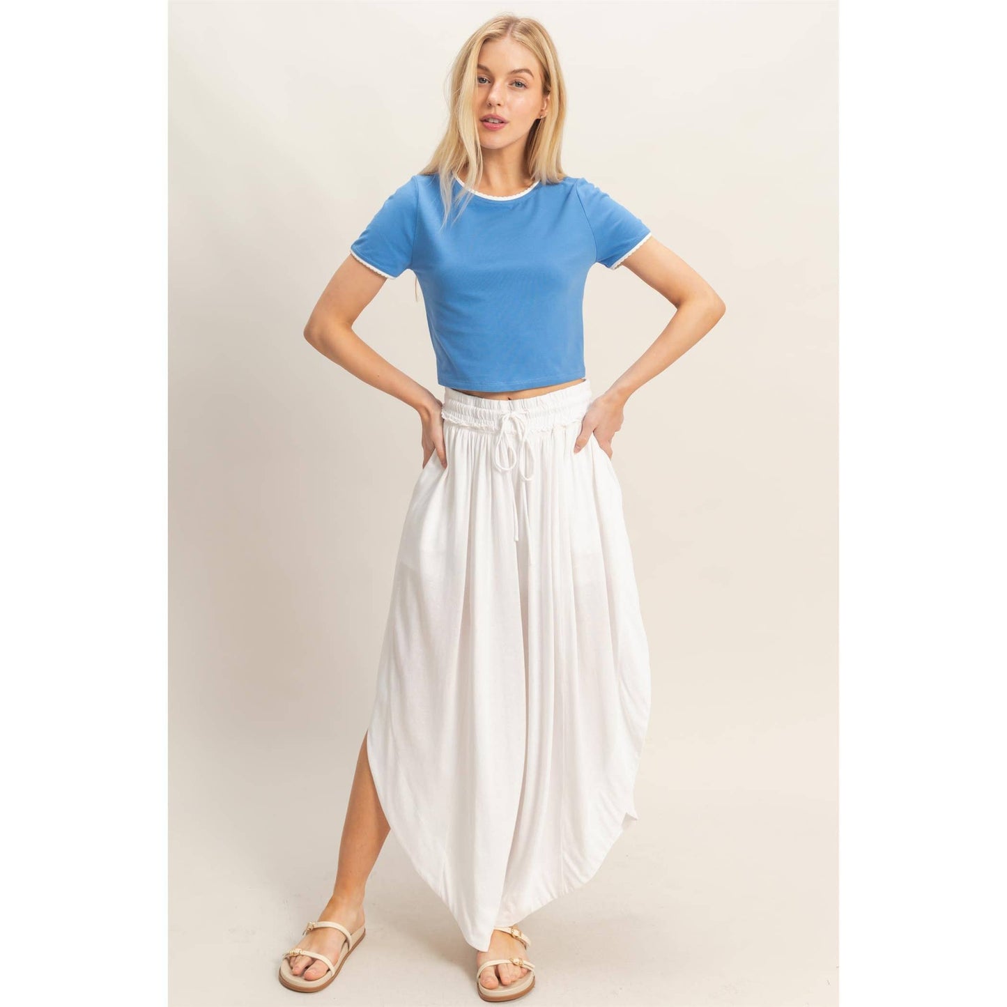 White Tulip Hem Wide-Leg Pants