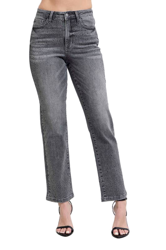 Gray Rhinestone Straight Jean