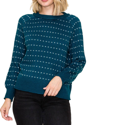 Teal Dotted Striped Sweater