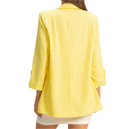 Lemon Roll-Up Three Quarter Sleeve Open Blazer