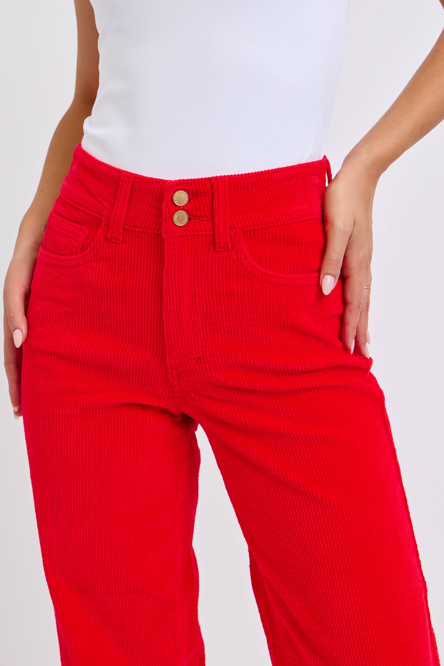 Christmas Red High Waisted Corduroy Trouser