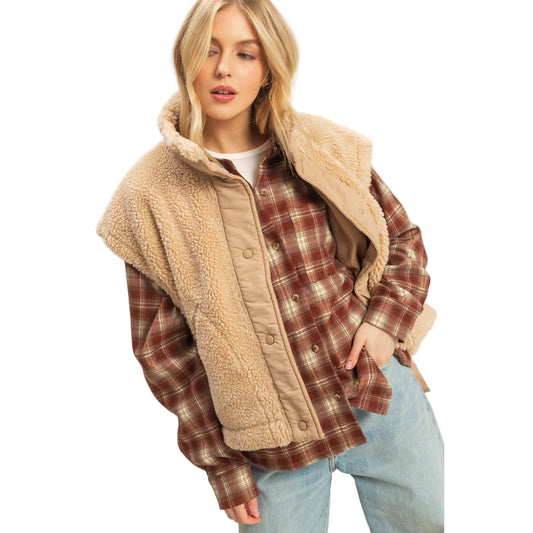 Beige Cozy Sherpa Vest Jacket