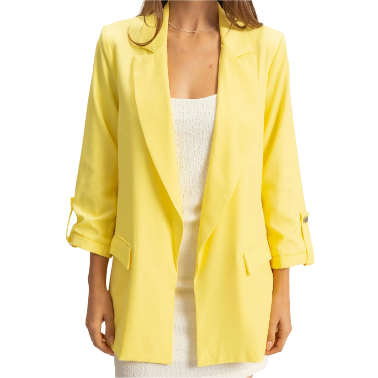 Lemon Roll-Up Three Quarter Sleeve Open Blazer