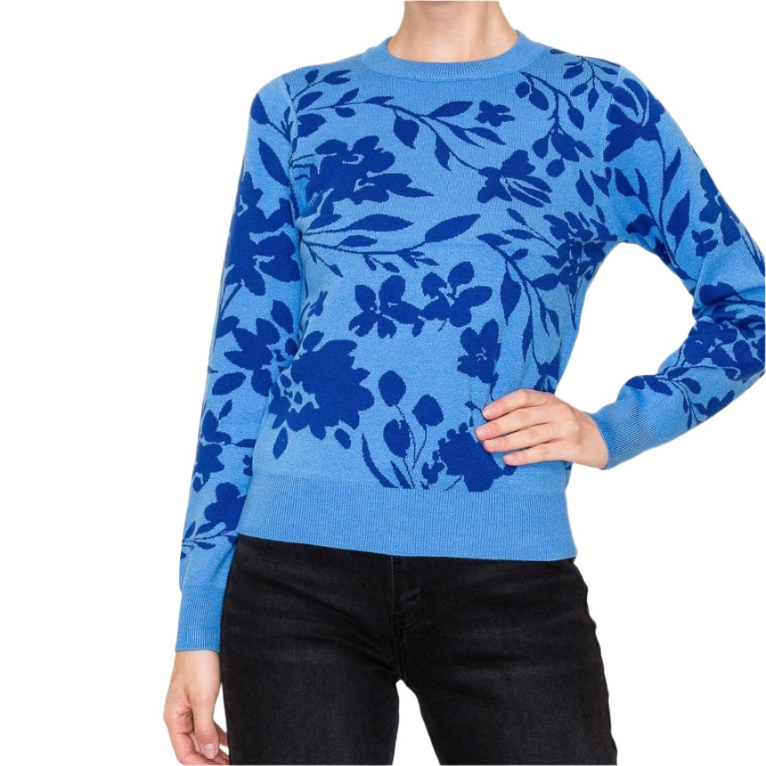 Blue Floral Jacquard Sweater