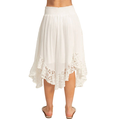 White lace-trimmed skirt on a plain background
