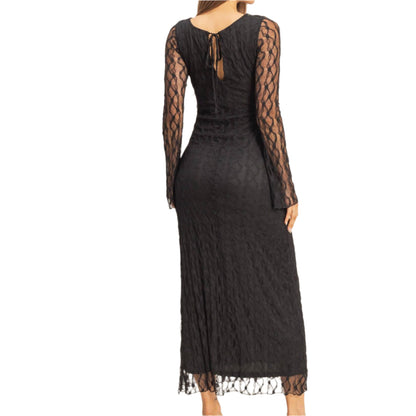 Black Lace Overlay Fitted Dress