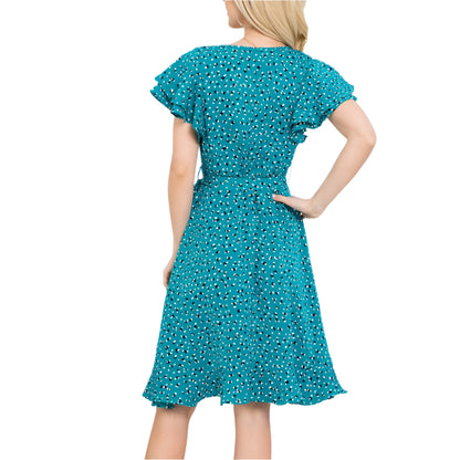 Teal Blue Faux Wrap Dress
