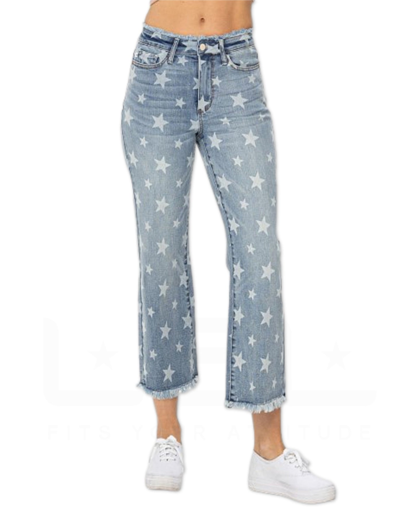 High Waist Cropped Hem Star Jeans